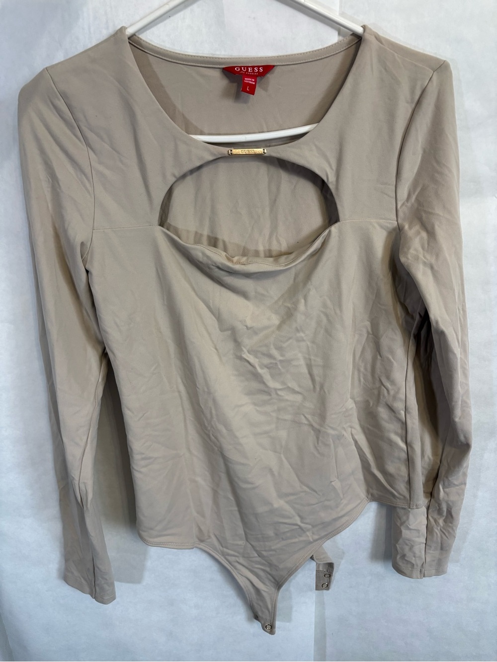 Guess Neutral Beige Long-Sleeve Cutout Bodysuit
